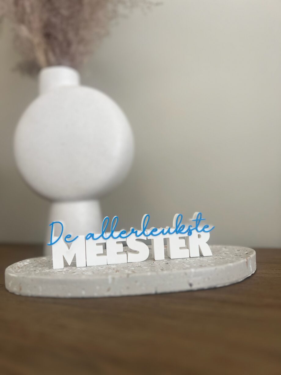 3D geprinte Wordpop tekst de allerleukste meester als cadeau voor de meester