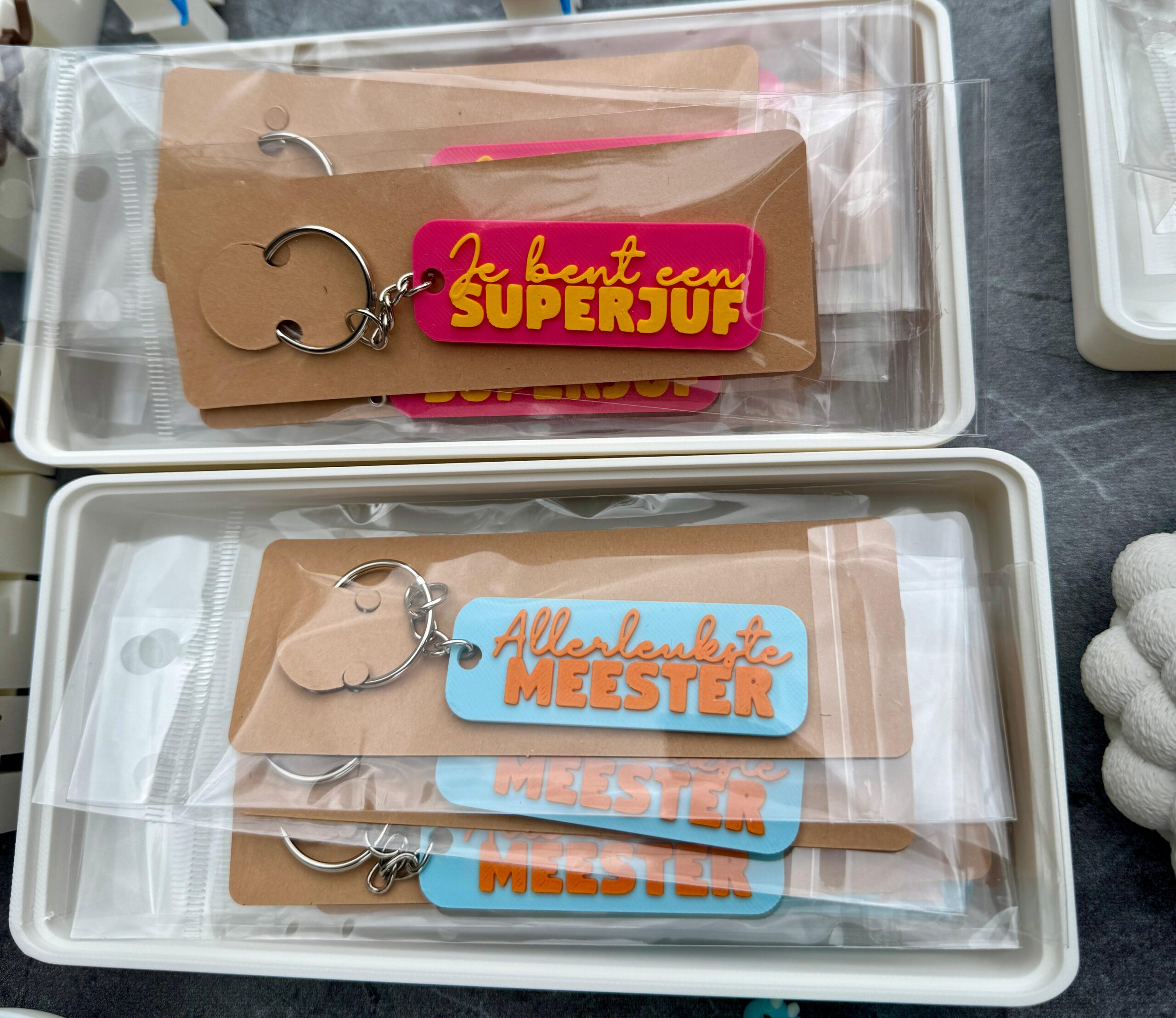 Superjuf en Meester sleutelhangers